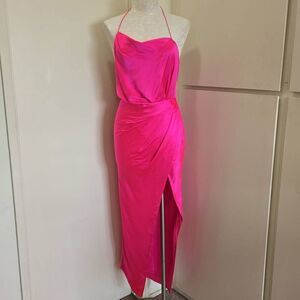 THE SEI Twist Cowl Ruched Gown in Hot Pink, S, NWOT